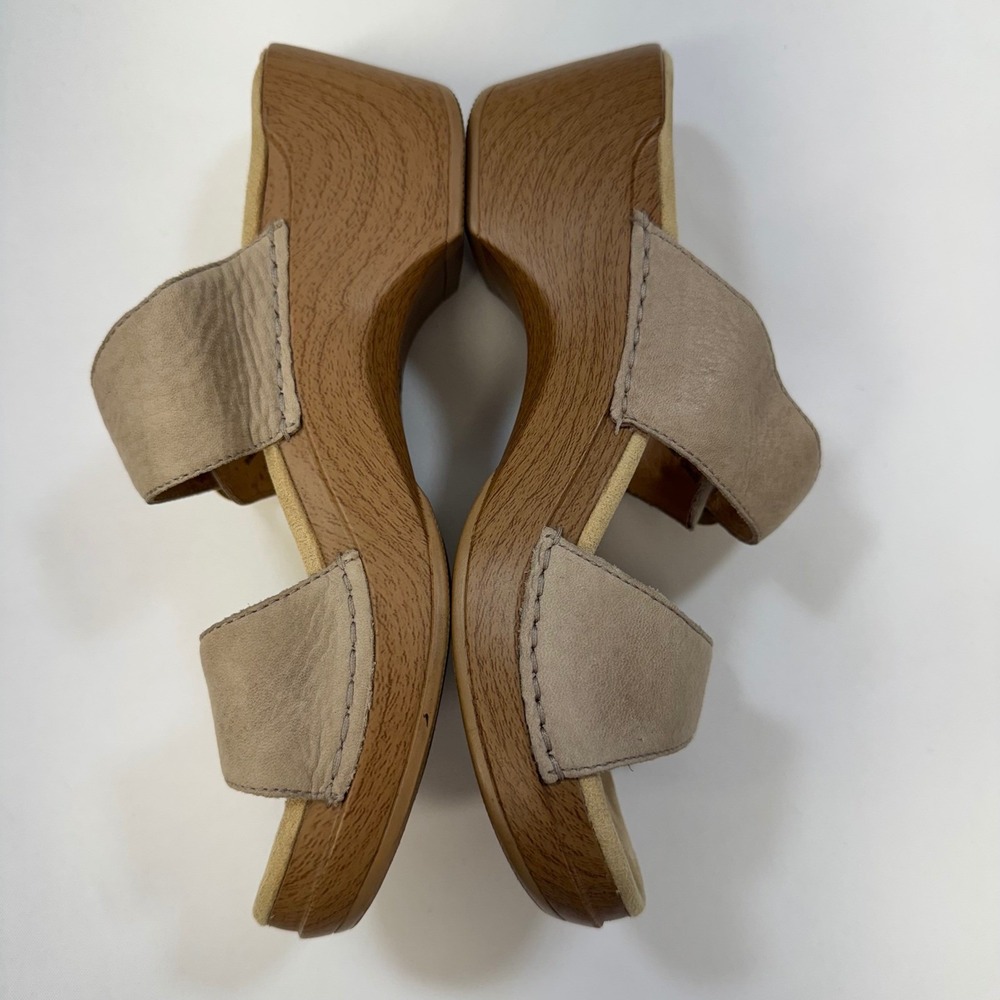Dansko Sophie Wedge Sandals 39 US 8 Taupe Leather Double Buckle Clog Platform